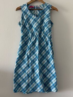 Maternity Cotton Liz Lange Blue Plaid Sundress M Sleeveless Short Stretch